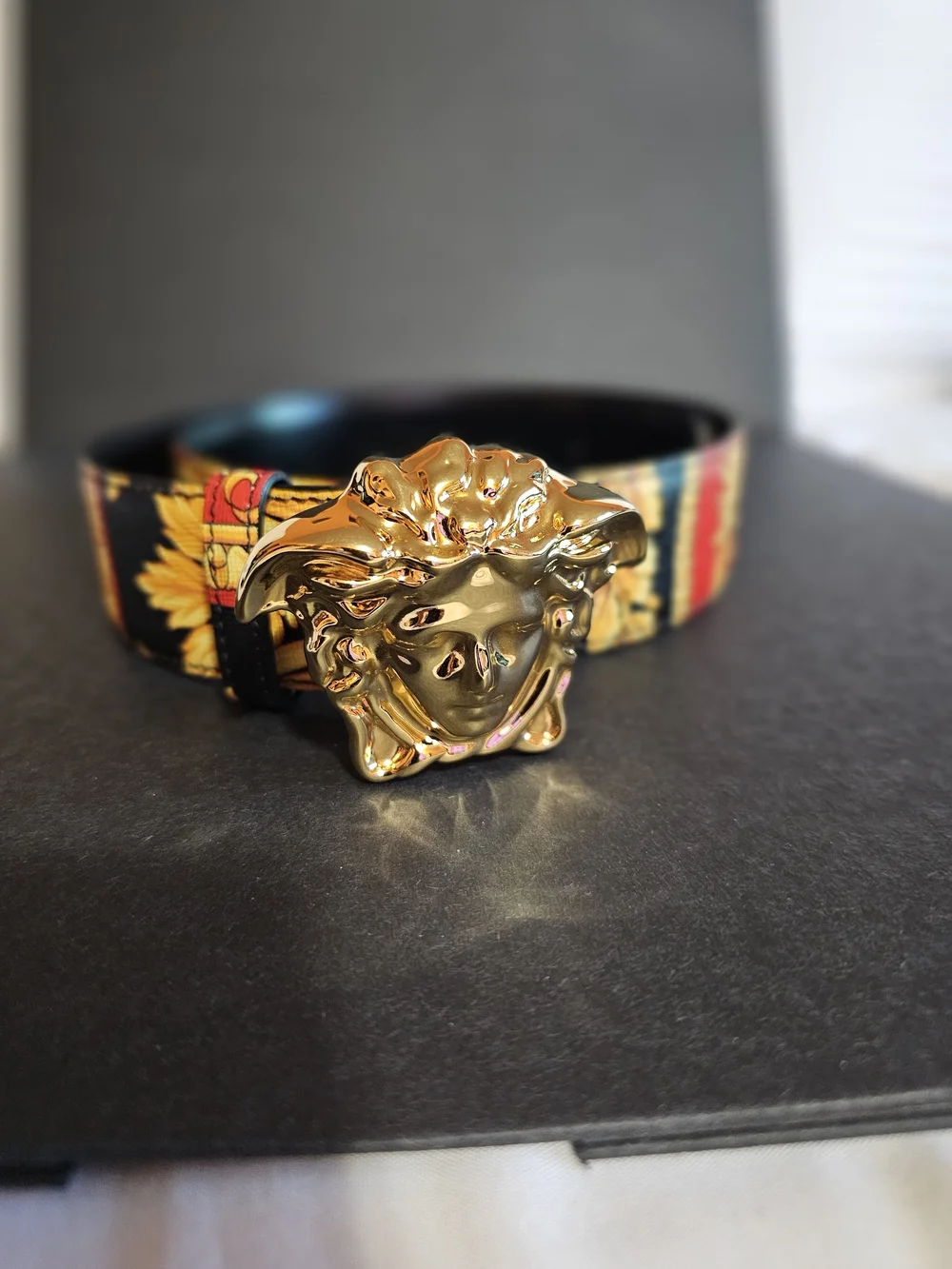 Versace Black & Gold Medusa Buckle Belt